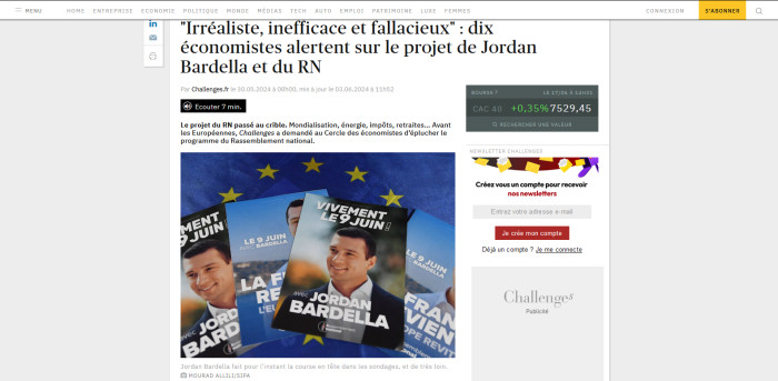 CHALLENGES : Le projet économique irréaliste, inefficace et fallacieux du RN