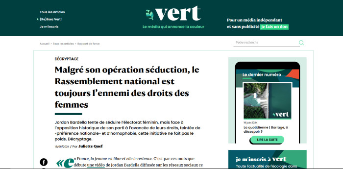 VERT : Malgré son opération séduction, le Rassemblement national est toujours l’ennemi des droits des femmes