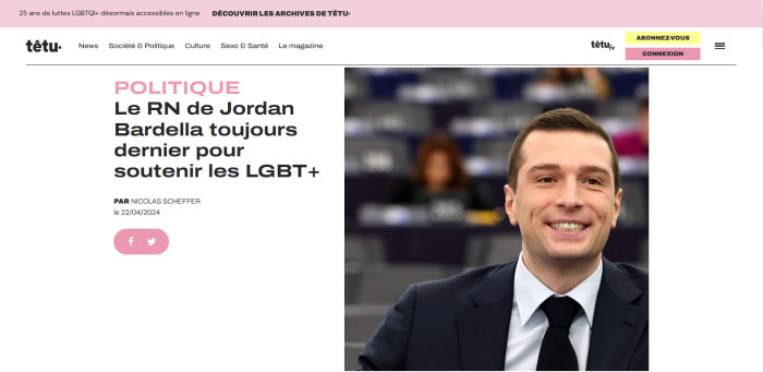 TETU : Le RN de Jordan Bardella toujours dernier pour soutenir les LGBT+